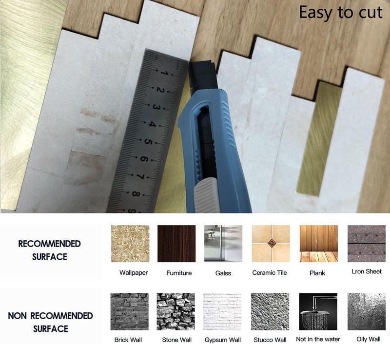 weimeisc 10-Sheet Peel and Stick Backsplash Tile, PVC Mixed Metal Stick on Backsplash Tiles for Kitchen (10, Yellow Marble+Frosted Golden) - Image 3